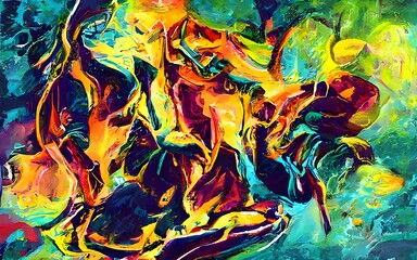 Spectacular watercolor painting of an abstract scene. Digital art illustration