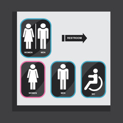 toilet icons on white background, restroom wc sign