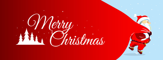 Christmas poster with cartoon Santa Claus and Merry Christmas lettering