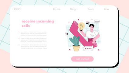 Call center operator web banner or landing page. Technical support