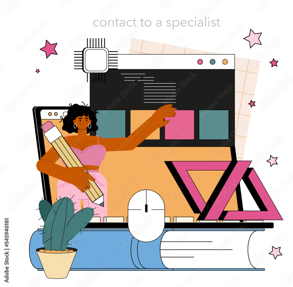 Poster website programming online service or platform. content management