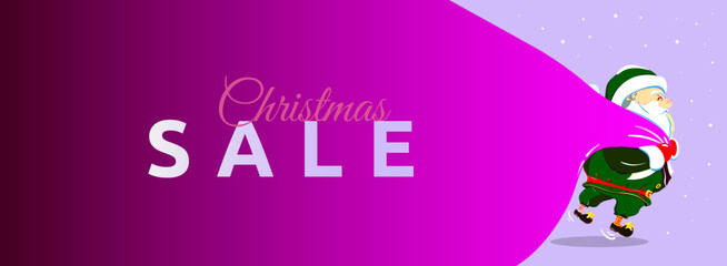Christmas poster with cartoon Santa Claus and Christmas sale lettering