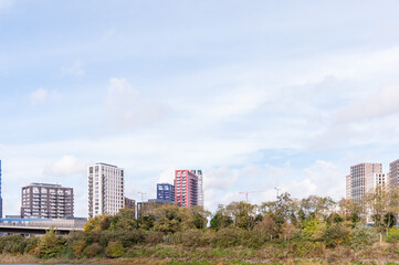 Fototapeta premium london, united kingdom, october 22, 2022: canning town residential development on the river lea at canning town, london 