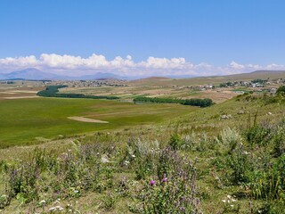 Fototapeta premium Panoramic view of Sulda Wetlands in Samtskhe-Javakheti National Park, Georgia, close to the Turkish border.