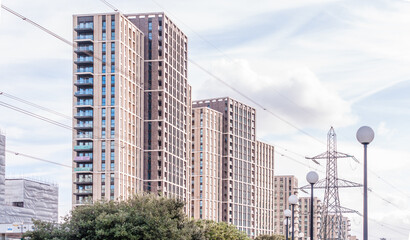 london, united kingdom, october 22, 2022: city Island residential development on the river lea at canning town, london - obrazy, fototapety, plakaty