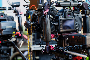 detail of Video camera , film crew production, behind the scenes background