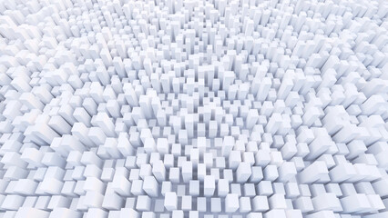 3D Futuristic cubes white background Abstract geometric grid pattern.