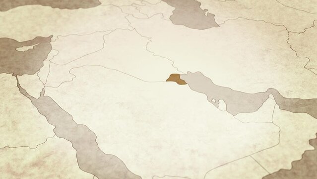Vintage map showing Kuwait. From above zooming in.
