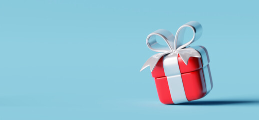 Red gift box on blue background. 3d rendering 