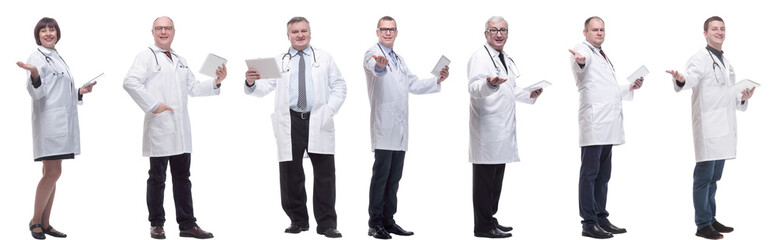 group of doctors with clipboard isolated on white