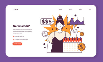 Nominal GDP web banner or landing page. Growing gross domestic product.