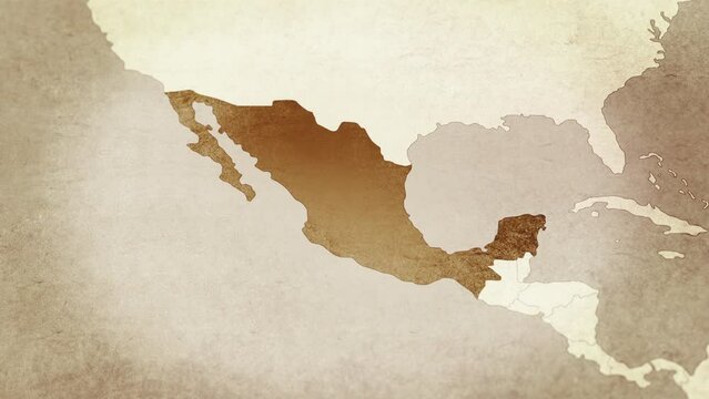 Vintage map showing Mexico. From above zooming in.