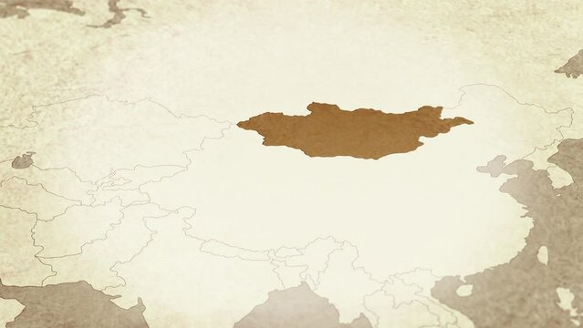 Vintage map showing Mongolia. From above zooming in.