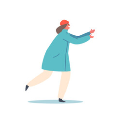 Happy Little Girl Wear Warm Clothes Run with Happy Face. Child Enjoying Winter Vacation and Games. Kid Character Fooling