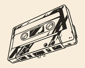 Audio cassette monochrome vintage sticker