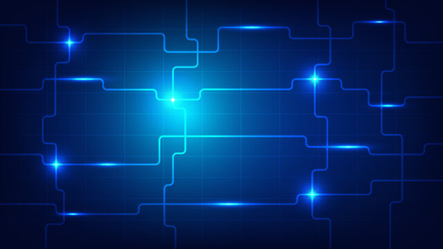 Hi tech digital technology and futuristic communication background concept. electric connecting lines as network with blue lighting