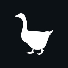 White goose silhouette isolated on gray background, farm animals vector illustration.