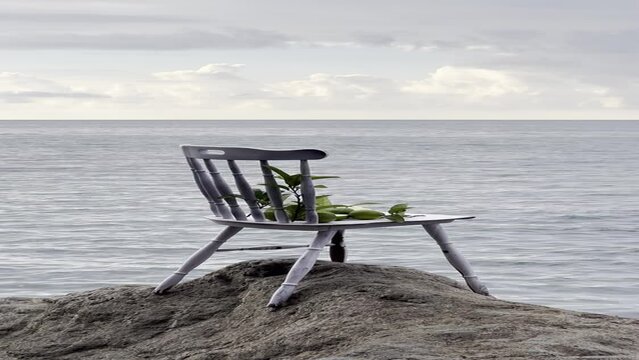 Green lemons on the chair at the beach