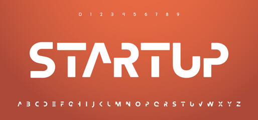 Startup, action and tech fonts. Strong and bold modern letter font. Typography urban style font for technology.