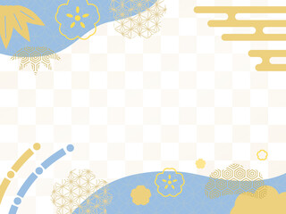 正月の背景素材、青のポップなフレーム
