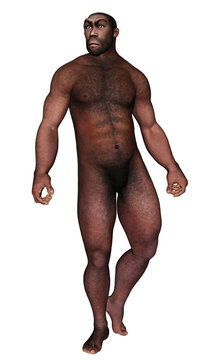 Male homo erectus looking aside - 3D render