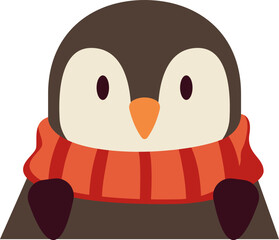 Little penguin baby with scarf flat icon Wildlife
