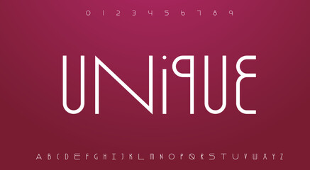 line font. Modern line font alphabet. Internet, electric letter fonts. Creative font for electronic dance music. MINIMAL digital technology typography and number set.