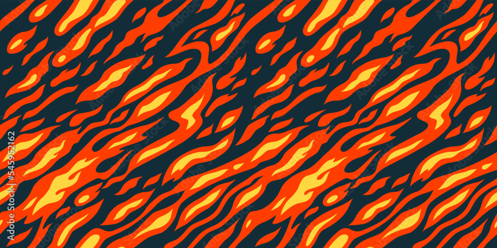 Aufkleber orange and yellow flame on dark background. vector seamless pattern. cartoon fire texture. abstract 