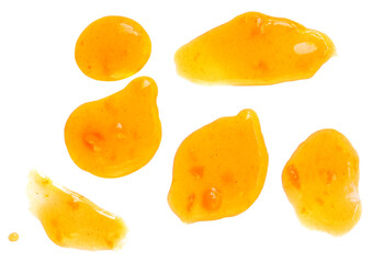 Orange fruit  jam isolated on white background, top view. Pattern. Orange or mandarine spread  Flat...