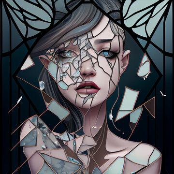 art nouveau style art of a woman with a shattered soul