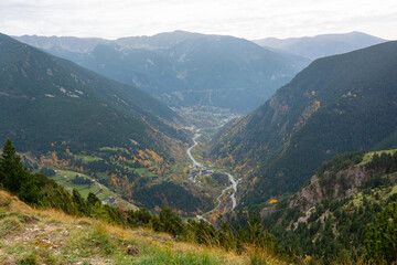 Fototapeta na wymiar Mountain serpentine and road in Andorra.