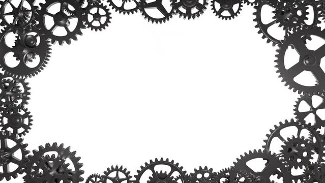 White background frame of cogwheel clockworks mechanism seamless loop video