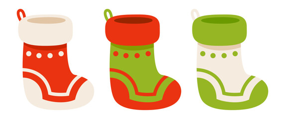 Set of Christmas Sock in flat style isolated