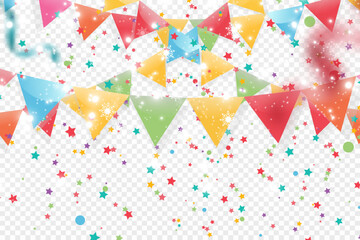 Fototapeta na wymiar Lots of colorful tiny confetti and ribbons on transparent background. Festive event and party. Multicolor background.Colorful bright confetti isolated on transparent background. 