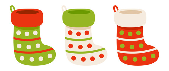 Set of Christmas Sock in flat style isolated