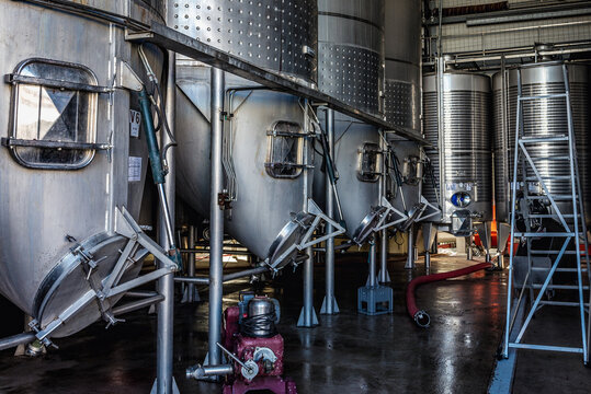 Quinta do Anjo, Portugal - October 11, 2018: Wine tanks in Venancio da Costa Lima Sucessores winery in Palmela region