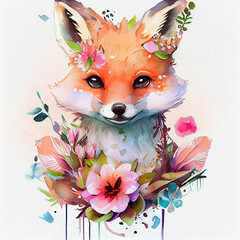 Cute fox. Woodland forest animal. Poster for baby room. Childish print for nursery. Design can be used for fashion t-shirt, greeting card