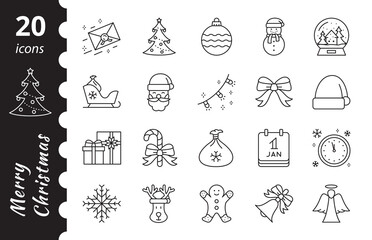 Christmas linear vector icon set. Simple line symbols.