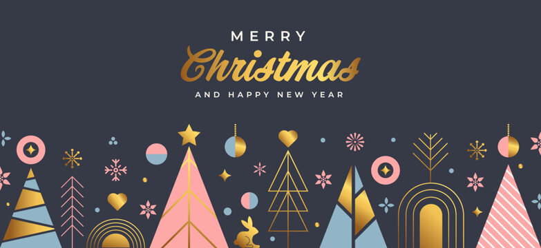 Modern Flat design Creative Christmas greeting card. Abstract Christmas ornaments pattern, holiday theme. Can be used as Christmas card, poster, banner, frame. Vector Illustration