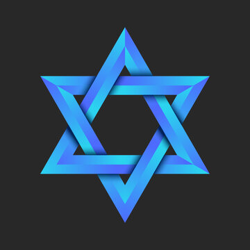 Star of David is a symbol of both Jewish identity and Judaism 3d effect shape. Geometric shape is that of a hexagram the compound of two equilateral triangles blue gradient, creative faceted shape.