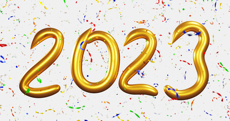 2023 New Year abstract shiny gold color confetti on white background.3d