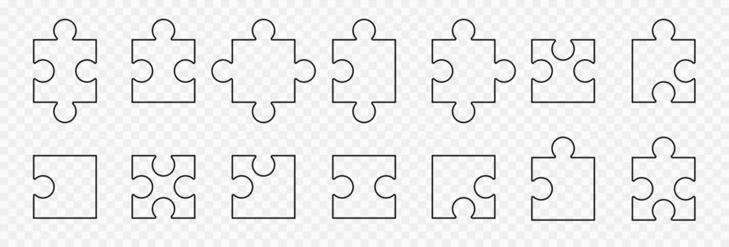 Various sizes puzzle set. Puzzle pieces vector set. Separate the ability to change