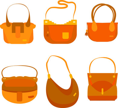 Spring summer illustrations of icons of women's colorful handbags