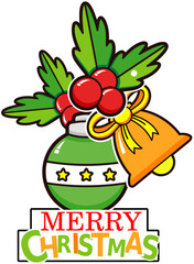 Fototapeta premium Bell, bow, Christmas tree ball. Merry Christmas greeting concept