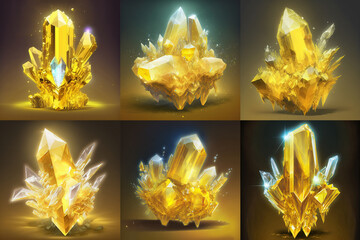cristaux magiques de fantasy colorés jaunes