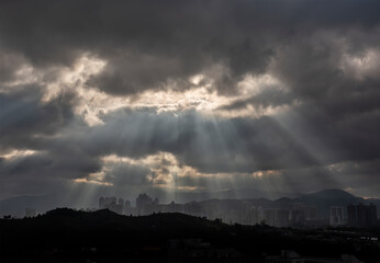 Silhouette of skyline of Yuen Long district, Hong Kong city