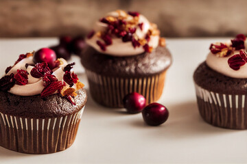 chocolate cupcakes with cream and chocolate