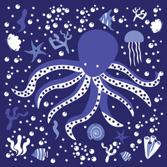 Hand drawing octopus and cute elements print design. Vector illustration design for fashion fabrics, textile graphics, prints. EPS