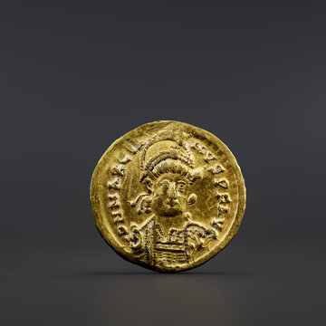 Historic Byzantine Solidus, Old money, archaeological find, golden coin, sesterce. 3d rendering