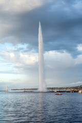 Famous powerful water jet on the Lake Geneva,Switzerland